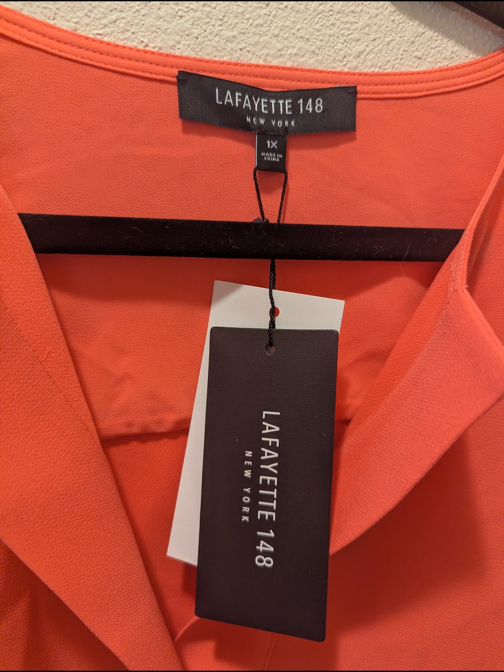 NWT Lafayette 148 New York Coral-Orange Split V-Neck Button-Down Shirt Size 1X - Picture 4 of 5